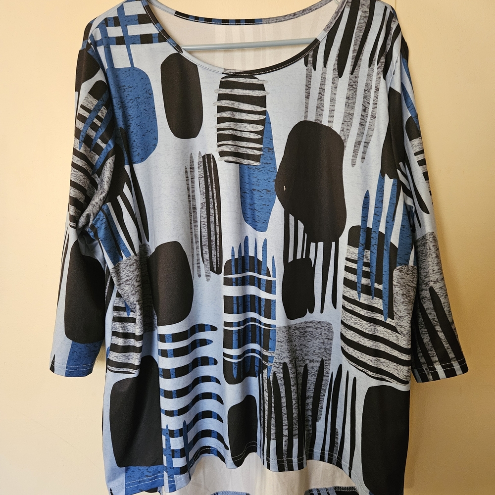 Chic Abstract Blue and Black Women's Blouse by VIP Knits